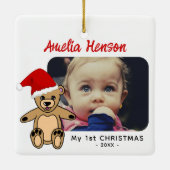 Baby`s First Christmas Teddy Bear Weihnachtsmannmü Keramikornament (Rückseite)