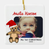 Baby`s First Christmas Teddy Bear Weihnachtsmannmü Keramikornament (Vorderseite)