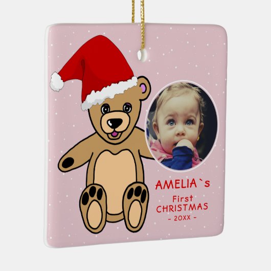 Baby`s First Christmas Teddy Bear Weihnachtsmannmü Keramikornament (Rechts)