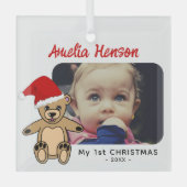 Baby`s First Christmas Teddy Bear Weihnachtsmannmü Ornament Aus Glas (Vorderseite)
