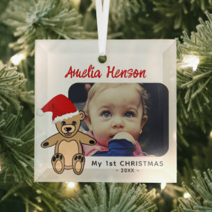 Baby`s First Christmas Teddy Bear Weihnachtsmannmü Ornament Aus Glas