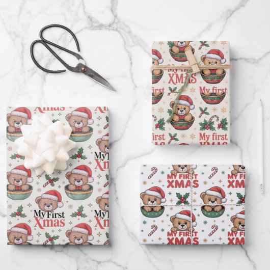 Baby’s First Christmas Teddy Geschenkpapier Set (Vorderseite)