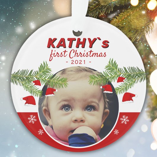 Baby`s First Christmas Weihnachtsmannmütze Pine Fo Ornament