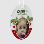 Baby`s First Christmas Weihnachtsmannmütze Pine Fo Ornament (Vorderseite)