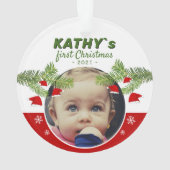 Baby`s First Christmas Weihnachtsmannmütze Pine Fo Ornament (Rückseite)