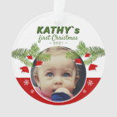 Baby`s First Christmas Weihnachtsmannmütze Pine Fo Ornament (Vorderseite)