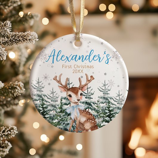 Baby’s First Christmas Woodland Reindeer Keramik Ornament