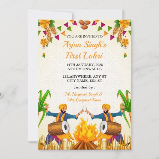 Baby’s First Lohri Invitation, Punjabi Lohri Card Einladung (Vorderseite)