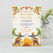 Baby’s First Lohri Invitation, Punjabi Lohri Card Einladung (Stehend Vorderseite)