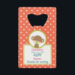 Baby Safari Affe mit Schnuller Dusche Kreditkarten Flaschenöffner<br><div class="desc">Babyduschflaschenöffner. Entworfen mit einem niedlichen Affen, der einen Schnuller in seinem Mund in einem Kreis mit einem Oliven-grünen Rand hält. Der Hintergrund ist ein orangefarbenes und weißes Polka-Punktmuster. Die Buchstaben des Wortes Baby hängen von einem Boho Stil Pfeil herab. Text sagt Dankeschön und ist bereit, mit Ihrem Ehrengast personalisiert zu...</div>
