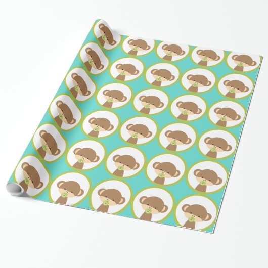 Baby Safari Monkey mit Schnuller Pattern Geschenkpapier (Ungerollt)