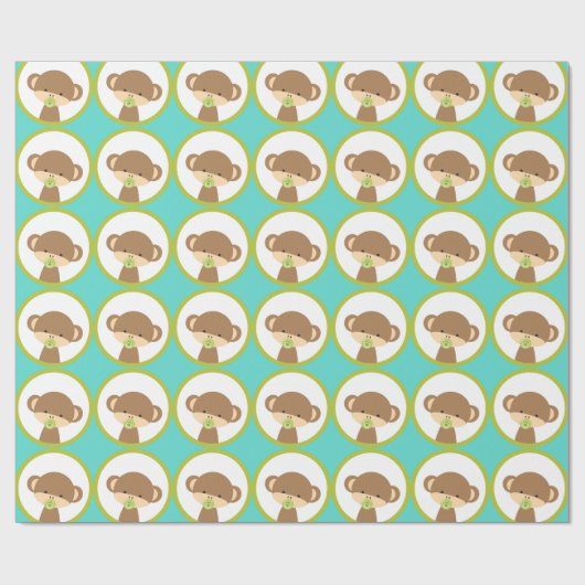 Baby Safari Monkey mit Schnuller Pattern Geschenkpapier (Flach)