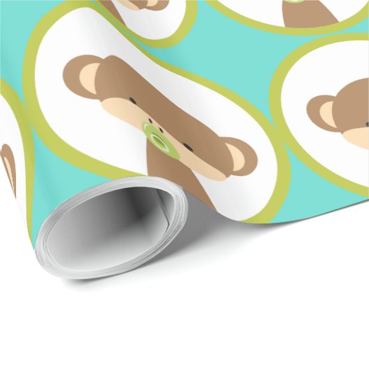 Baby Safari Monkey mit Schnuller Pattern Geschenkpapier (Rolleneckpunkt)