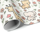 Baby Safari Wildlife mit Doodle-Blume Geschenkpapier (Rolleneckpunkt)