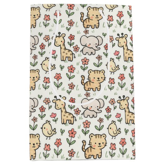 Baby Safari Wildlife mit Doodle-Blume Mittlere Geschenktüte (Vorderseite)