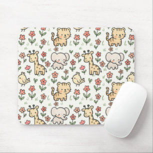 Baby Safari Wildlife mit Doodle-Blume Mousepad