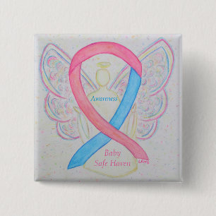 Baby Safe Haven Awareness Angel Ribbon Button