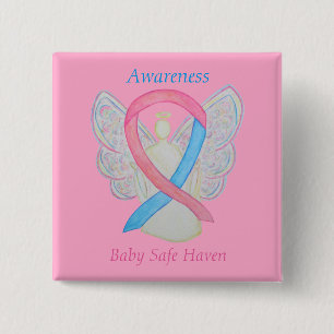 Baby Safe Haven Awareness Angel Ribbon Button