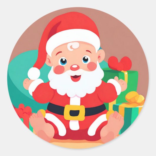 Baby Santa Playful Illustrationsticker Runder Aufkleber (Vorderseite)