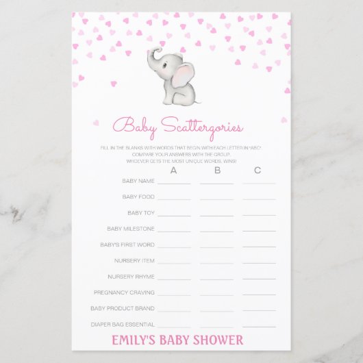 Baby Scattergories Baby Showgame PRINTED (Vorderseite)