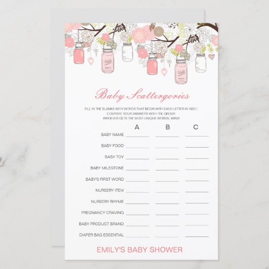 Baby Scattergories Baby Showgame PRINTED (Vorne/Hinten)
