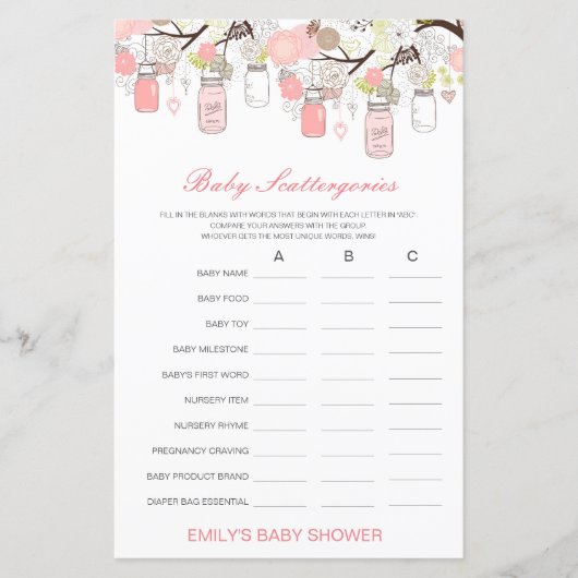 Baby Scattergories Baby Showgame PRINTED (Vorderseite)