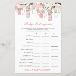 Baby Scattergories Baby Showgame PRINTED