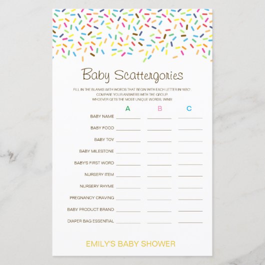 Baby Scattergories Baby Showgame PRINTED (Vorderseite)