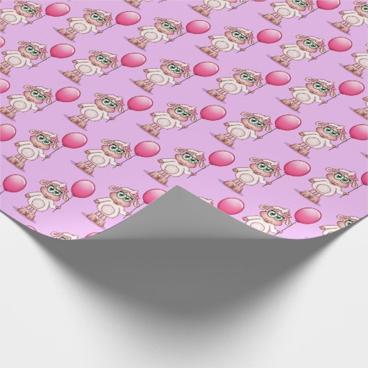 Baby-Schaf-Mädchen, das ein rosa Baloon. hält Geschenkpapier (Ecke)