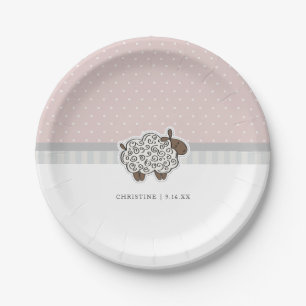 Baby-Schaf Rosa Punkte Baby Shower Pappteller