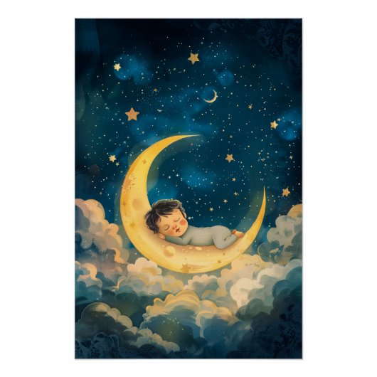 Baby Schlafen auf dem Mond Poster (Vorderseite)