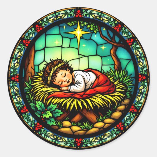Baby schlafen Jesus Weihnachten Runder Aufkleber (Vorderseite)