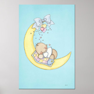 Baby schläft auf dem Mond Poster