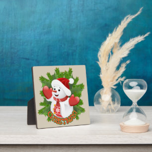 Baby-Schneemann mit Kristall-Schneeflocken-Ornamen Fotoplatte