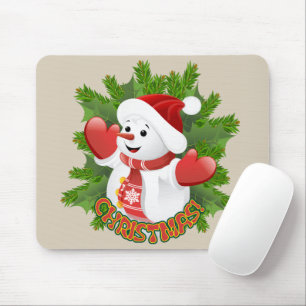 Baby-Schneemann mit Kristall-Schneeflocken-Ornamen Mousepad