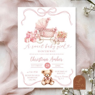 Baby-Schubkarre Mädchen Baby-Party Einladung