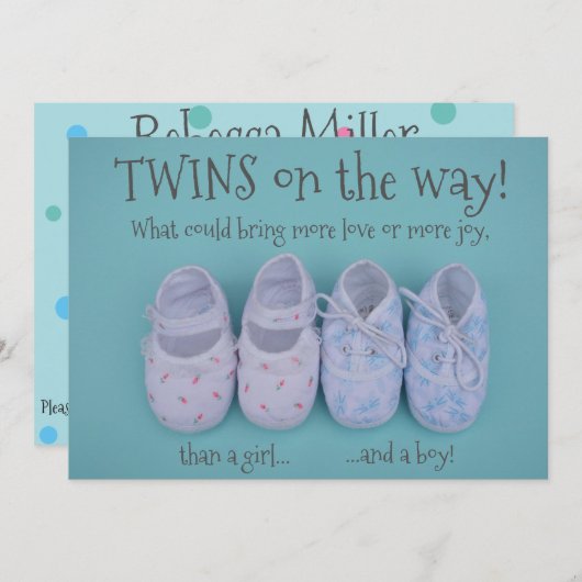 Baby Schuhe Junge und Mädchen Zwillinge Baby Dusch Einladung (Vorne/Hinten)