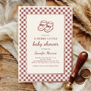 Baby-Schuhe Weihnachten Rot Gingham Baby-Party Folieneinladung