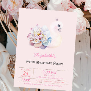Baby-Schwan-Blume Rosa Geburtstag Einladung