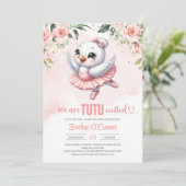 Baby Schwan mit rosa Tutu-Kleid, rot und gold Einladung (Stehend Vorderseite)