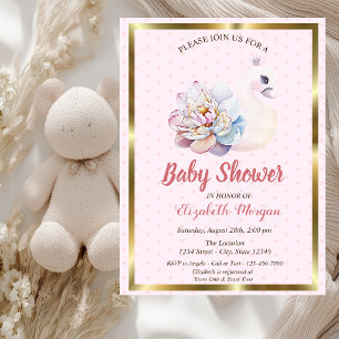 Baby Schwan, Punkte, Florale Babyparty Einladung