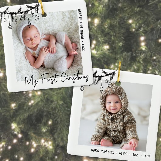 Baby Schwarz-weiß mein erstes WeihnachtsFoto Keramikornament