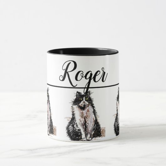 Baby Schwarz-weiß Tuxedo cat Cats Whimsical Art Ta Tasse (Zentrum)