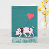 Baby-Schwein mit Herz-Ballon Karte (Gelbe Blume)