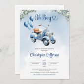 Baby Scooter Ballloons eucalyptus boy Baby Dusche Einladung (Vorne/Hinten)