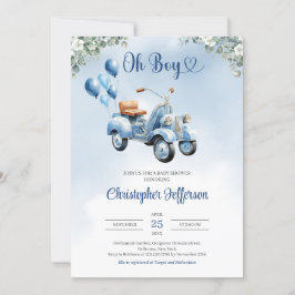 Baby Scooter Ballloons eucalyptus boy Baby Dusche Einladung