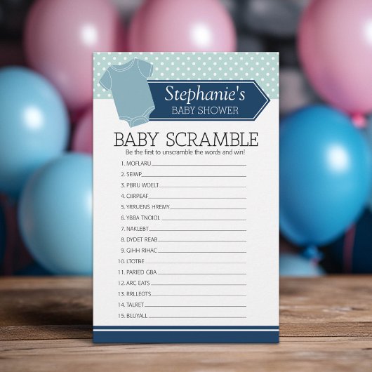 Baby Scramble Shower Game - Blue Boy Polka Dots
