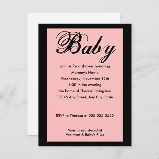 Baby Script Baby Dusche Einladung Pink (Vorne/Hinten)