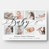 Baby Script Foto Collage Keepake & Birth Stats Fotoplatte (Vorderseite)