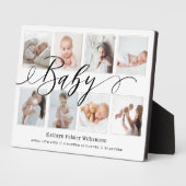 Baby Script Foto Collage Keepake & Birth Stats Fotoplatte (Seite)